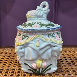 Vintage Ceramic Elephant Jar with Floral Design